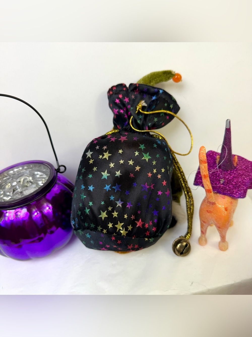 Halloween Decor Lot 9 Pc Glitter Pumpkin Witch Cat Boyds Bear Shelf Sitter + - Picture 9 of 9